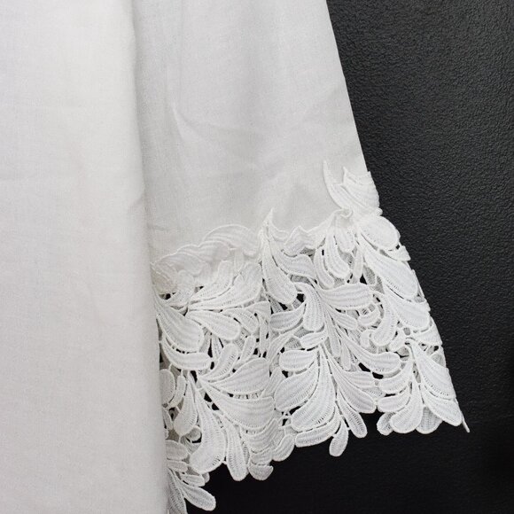Ann Taylor White Lace Crochet 3/4 Length Flared Sleeve Shirt Blouse Size M Boho - Picture 3 of 6